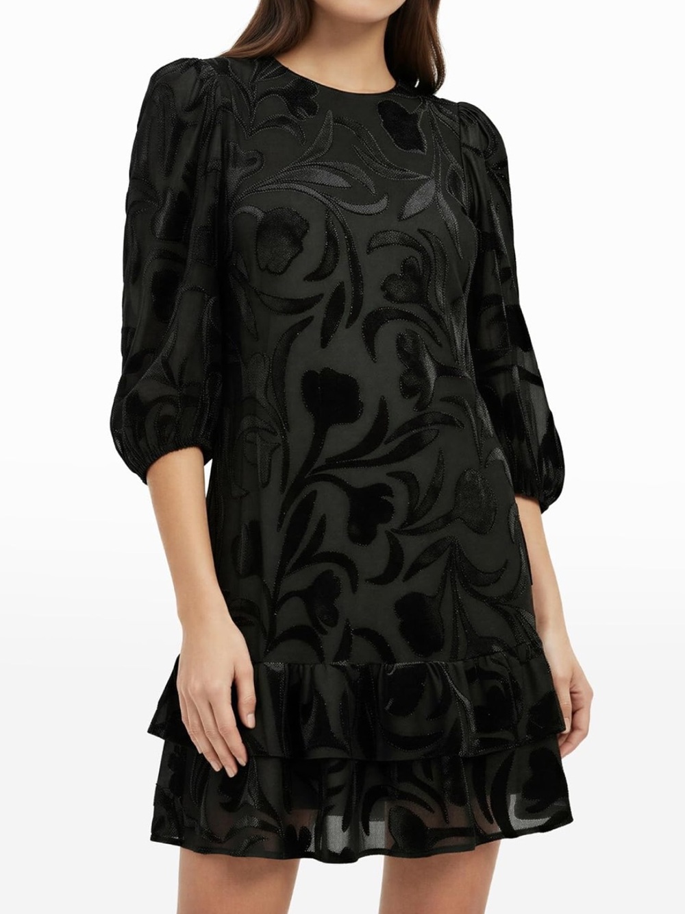 Anne Klein Women's Long Sleeve Tiered Burnout Velvet Dress Size 4